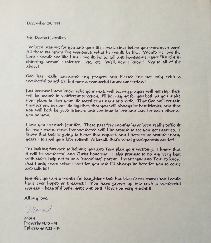 Letter to Jennifer from Mom