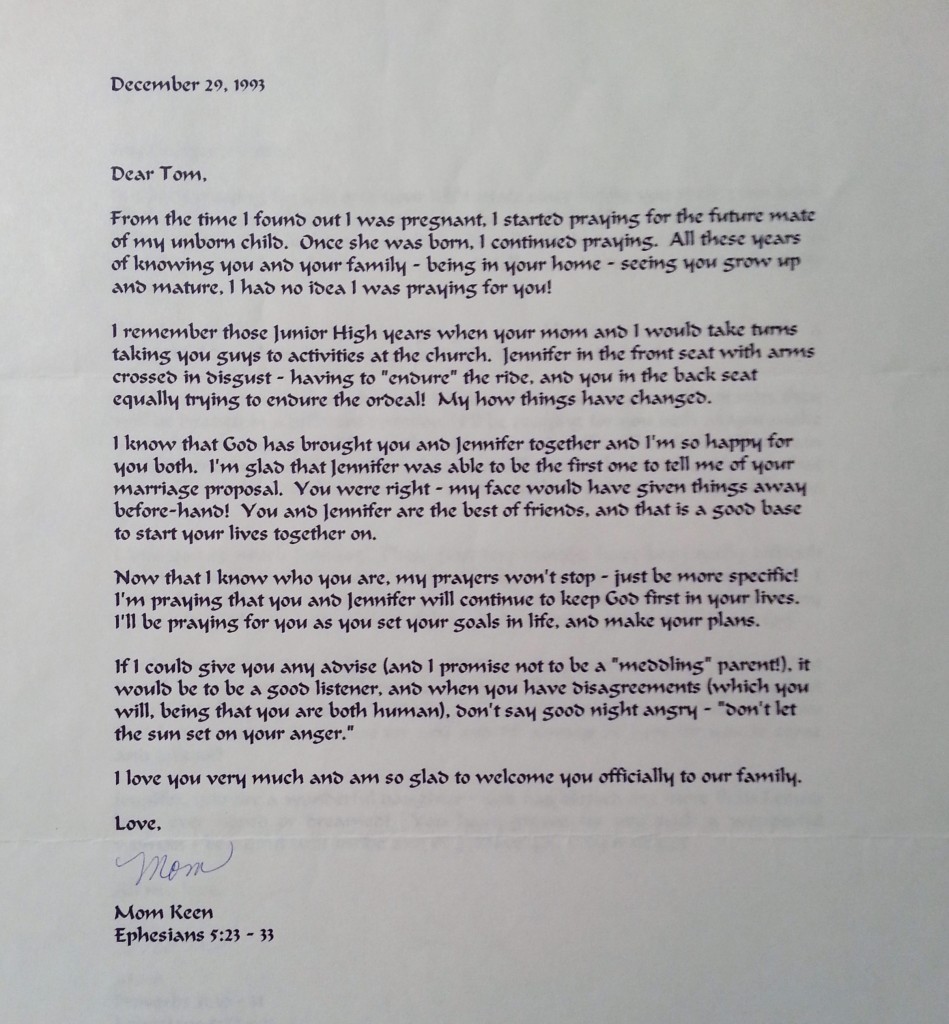 Letter to Tom from Mom