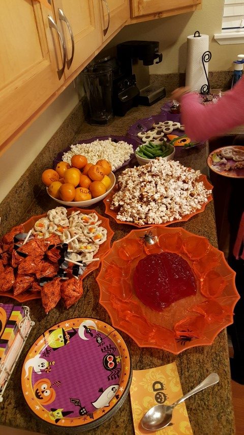 Lots of snacks (hot dog mummies were still in the oven)